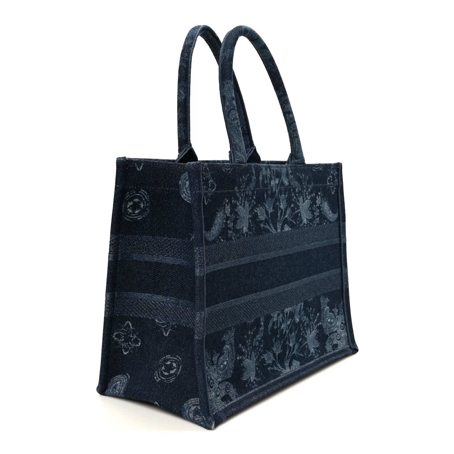 Denim Flowers Embroidered Medium Book Tote Blue - Image 3