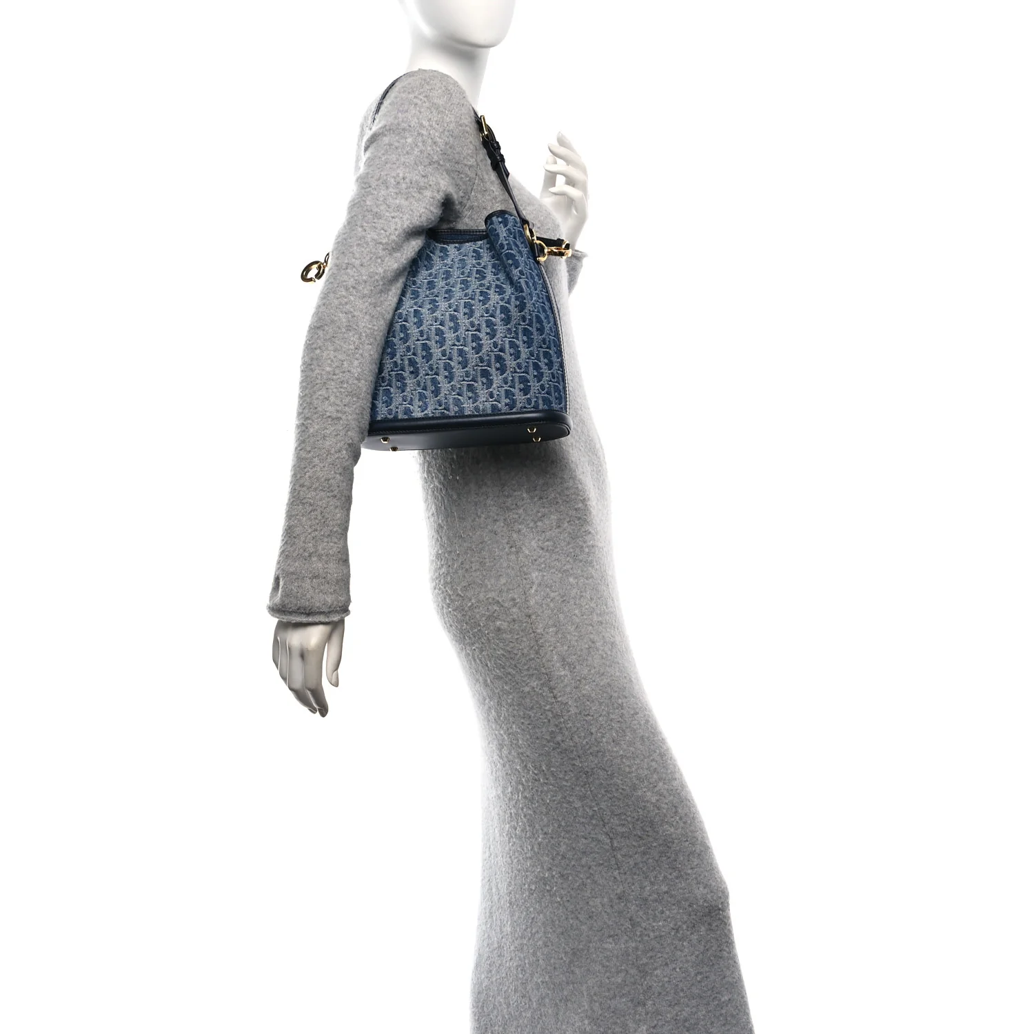 Denim Jacquard Oblique C'est Dior Bucket Bag Blue - Image 3