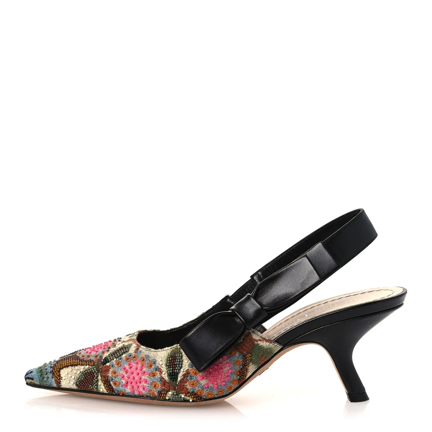 Embroidered Calfskin Beaded Sweet D Sling-Back Pumps 36 Cypress