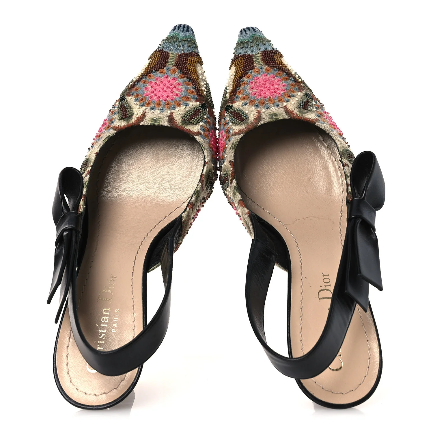 Embroidered Calfskin Beaded Sweet D Sling-Back Pumps 36 Cypress - Image 2