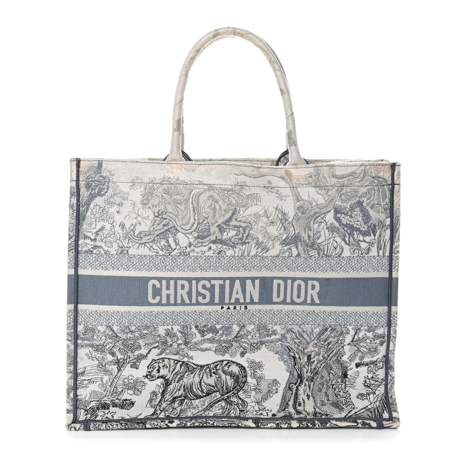 Gradient Canvas Embroidered Large Dioriviera Toile De Jouy Book Tote Blue