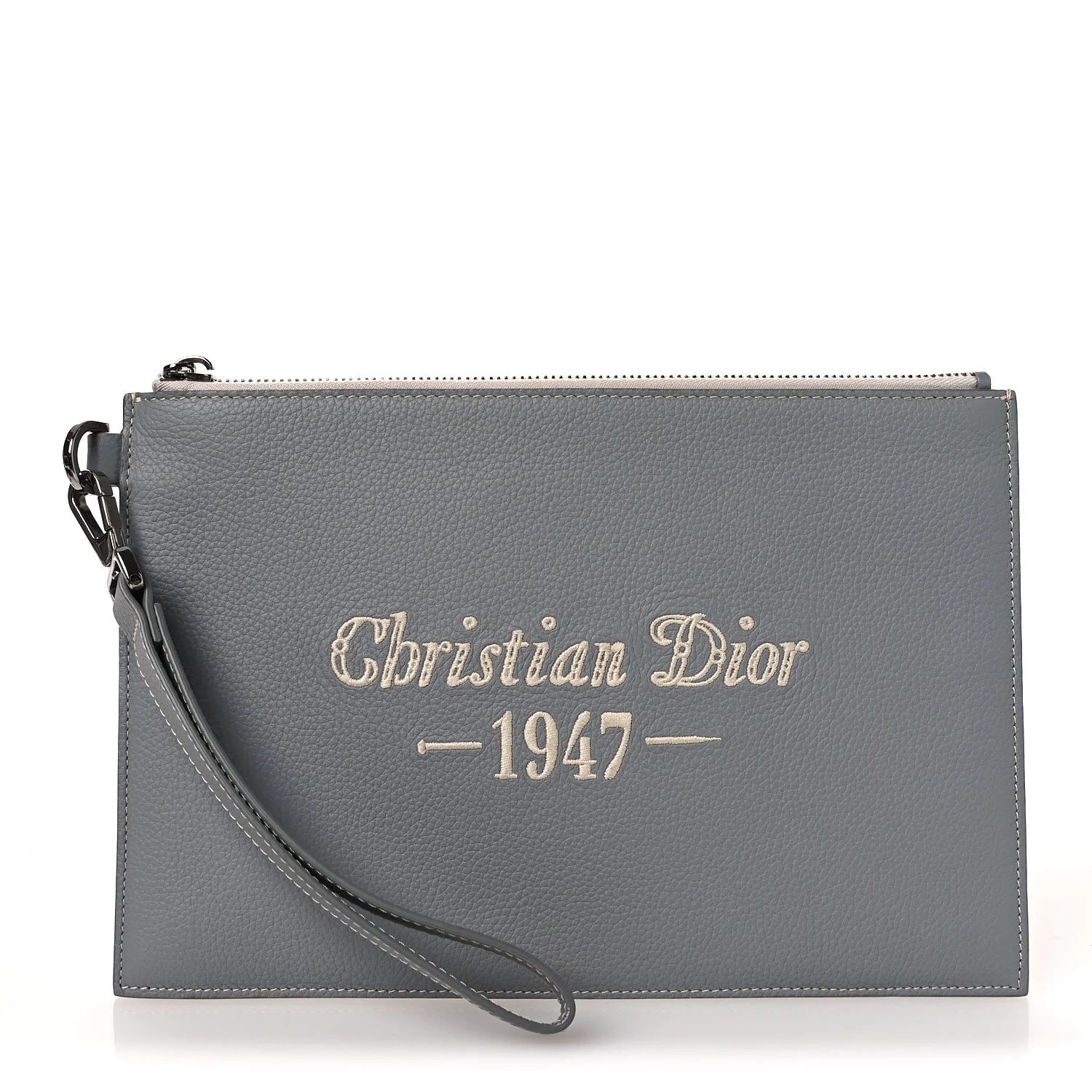Grained Calfskin 1947 Signature A5 Pouch Grey White