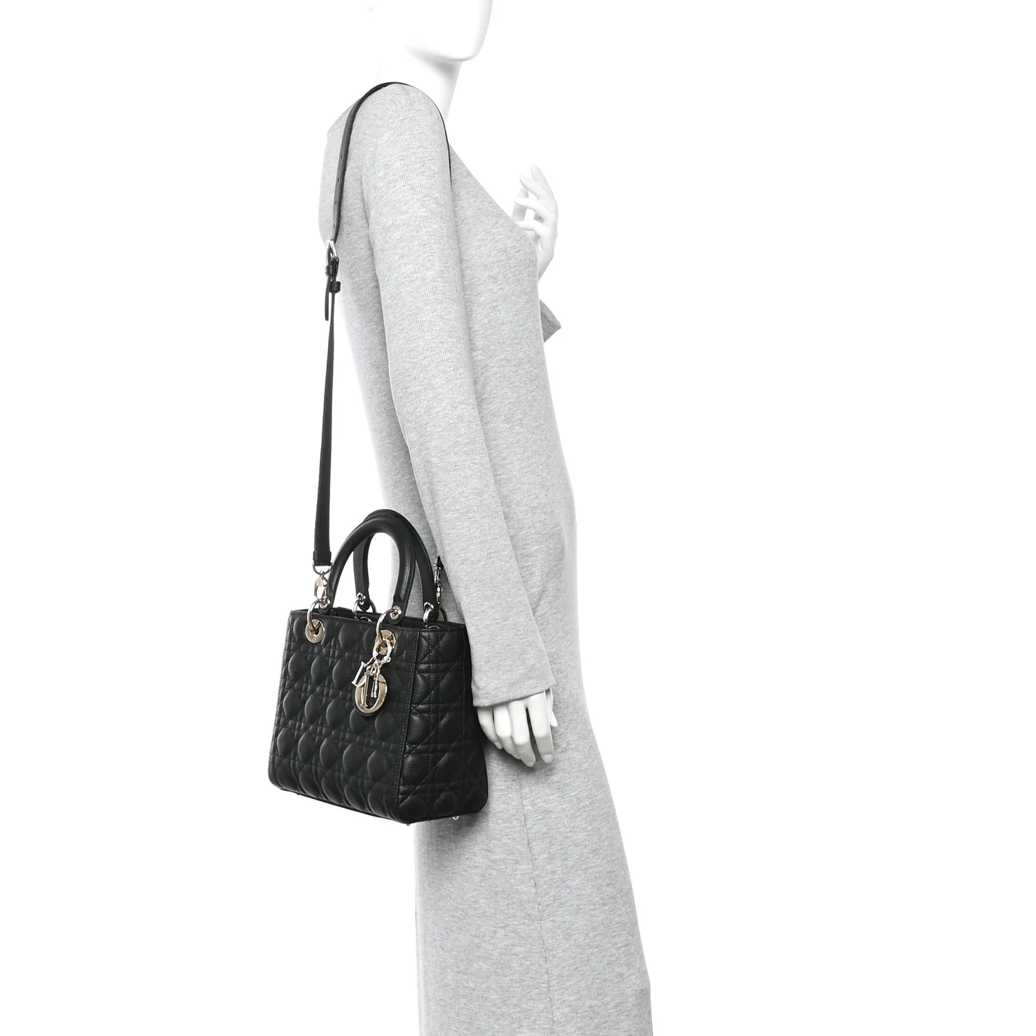 Grained Calfskin Cannage Medium Lady Dior Black - Image 2
