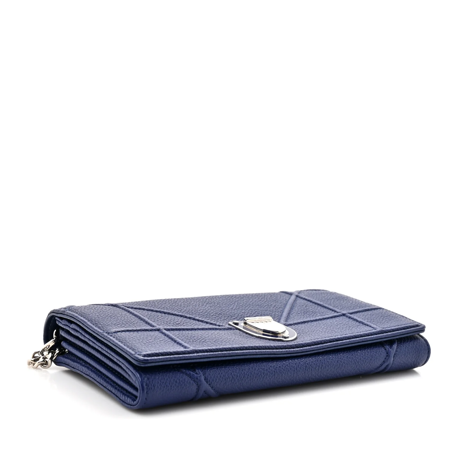 Grained Calfskin Diorama Wallet On Chain Blue - Image 4