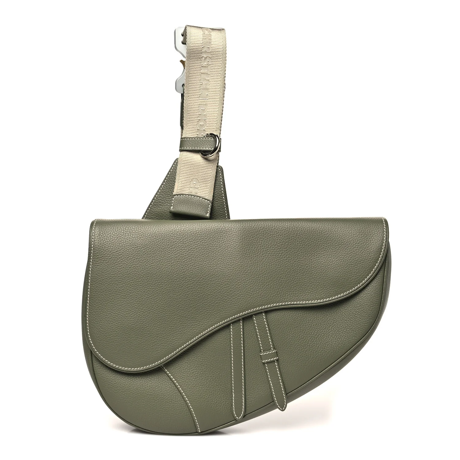 Grained Calfskin Mens Maxi Saddle Bag Olive
