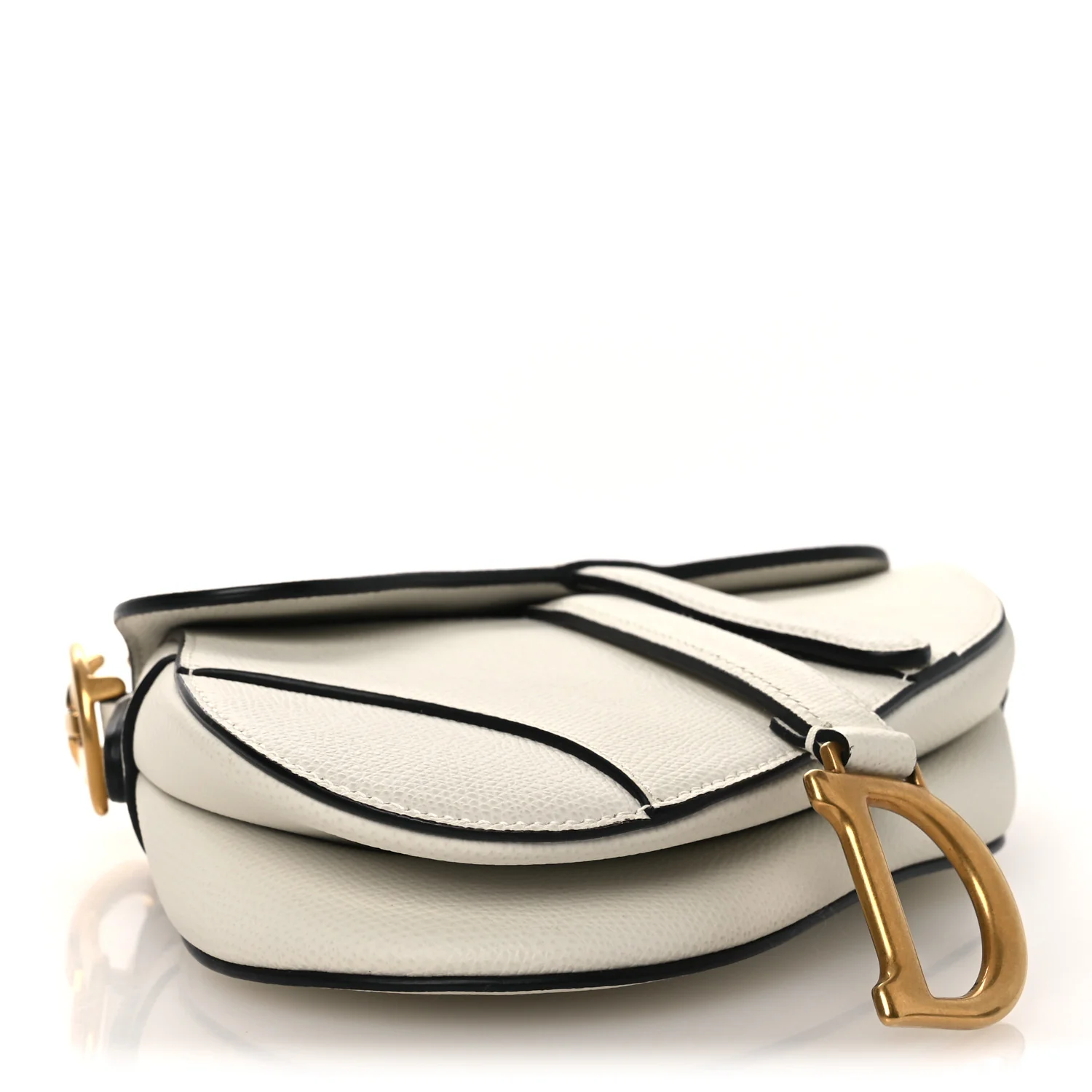 Grained Calfskin Mini Saddle Bag White - Image 4