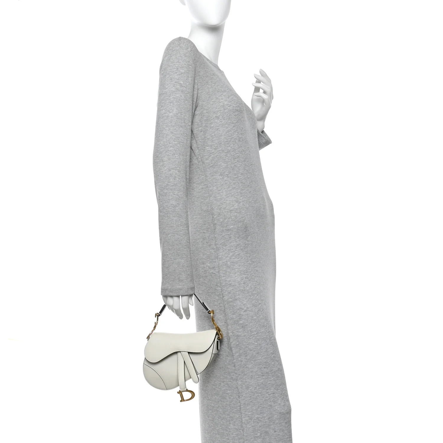 Grained Calfskin Mini Saddle Bag White - Image 2