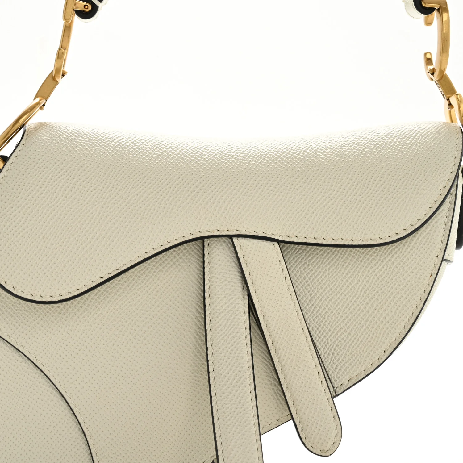 Grained Calfskin Mini Saddle Bag White - Image 7