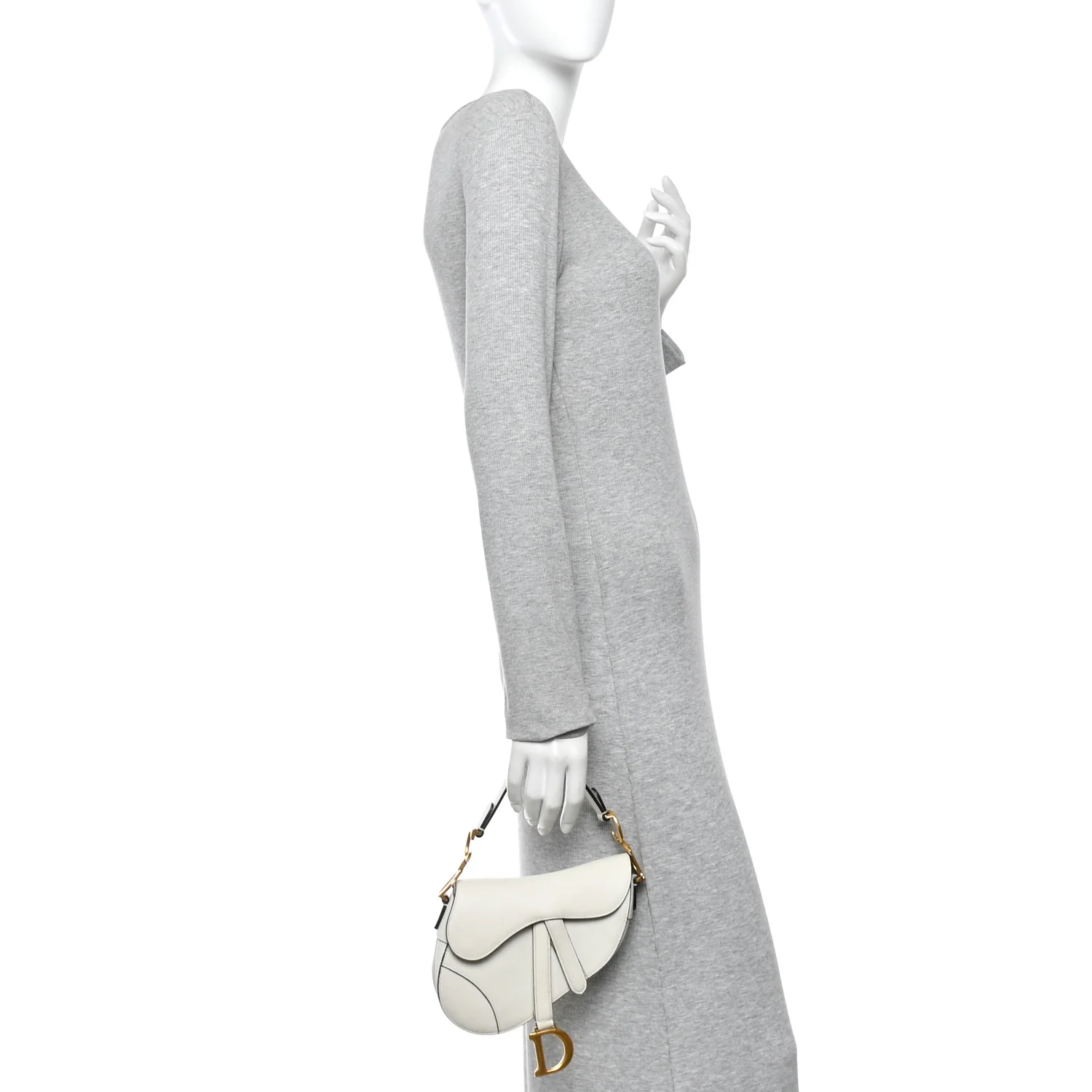 Grained Calfskin Mini Saddle Bag White - Image 2