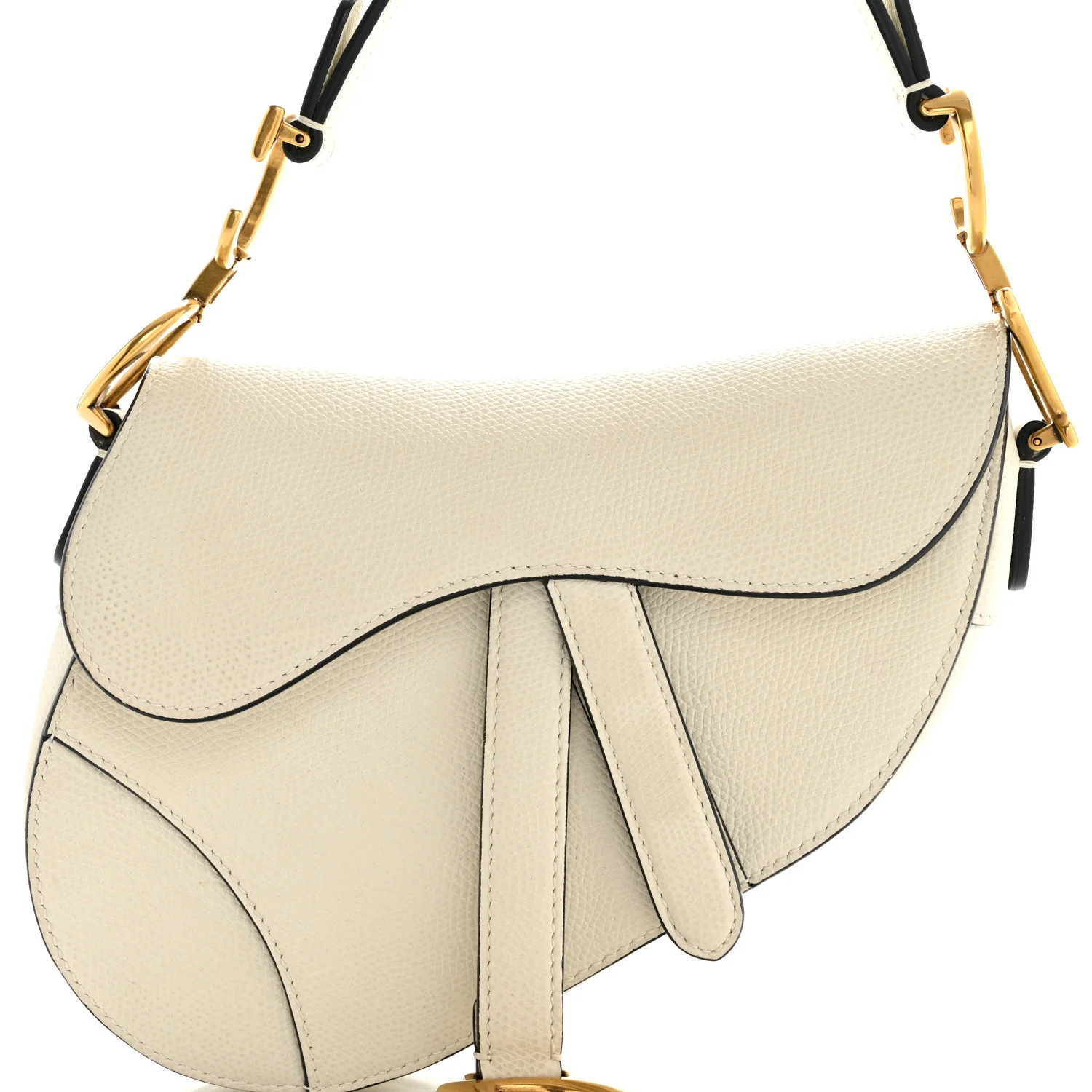 Grained Calfskin Mini Saddle Bag White - Image 8
