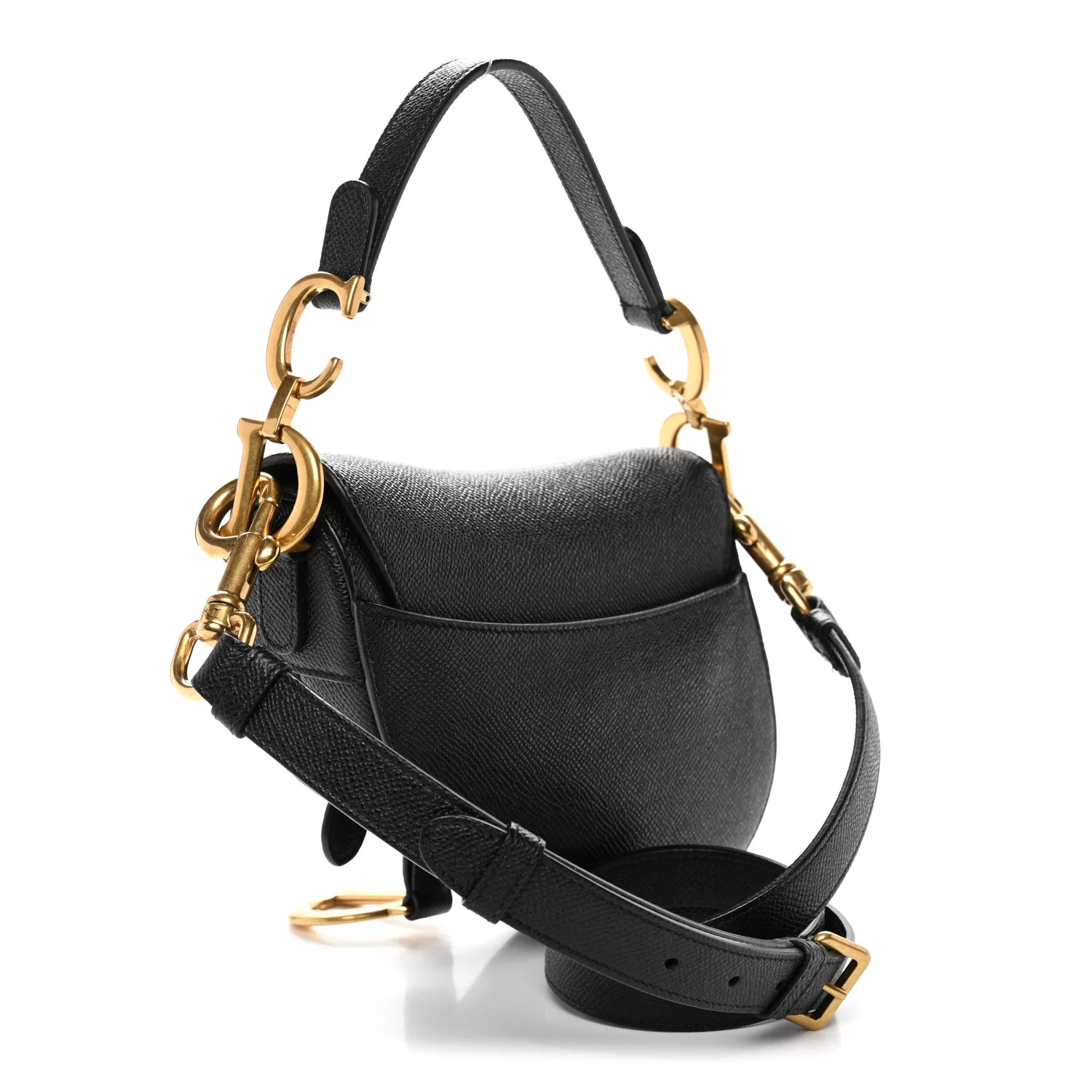 Grained Calfskin Mini Saddle Bag With Strap Black - Image 3