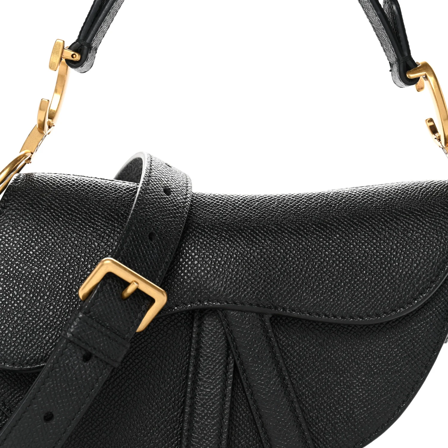 Grained Calfskin Mini Saddle Bag With Strap Black - Image 8