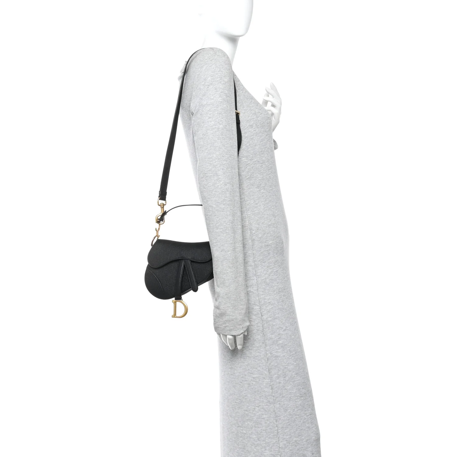 Grained Calfskin Mini Saddle Bag With Strap Black - Image 3