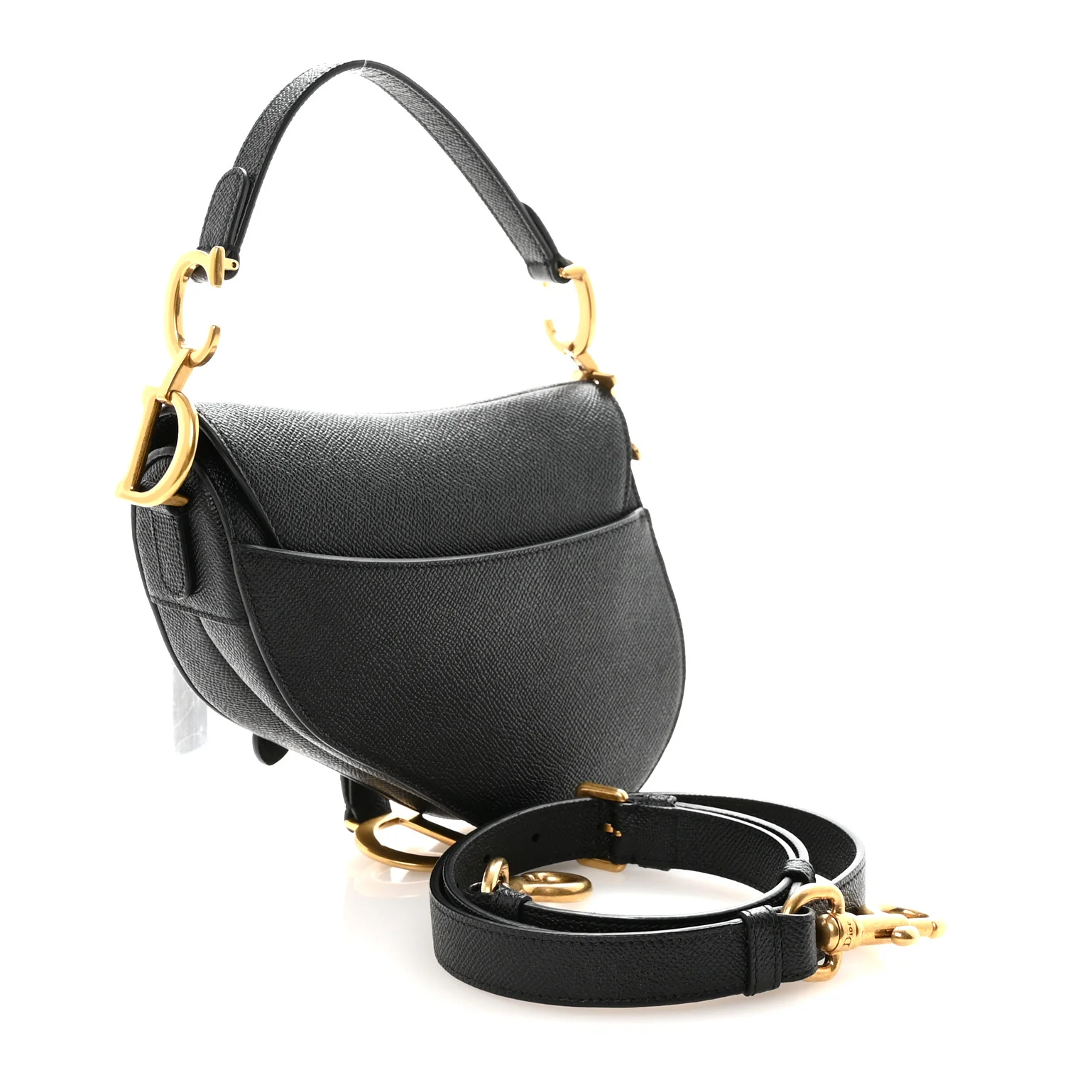 Grained Calfskin Mini Saddle Bag With Strap Black - Image 4