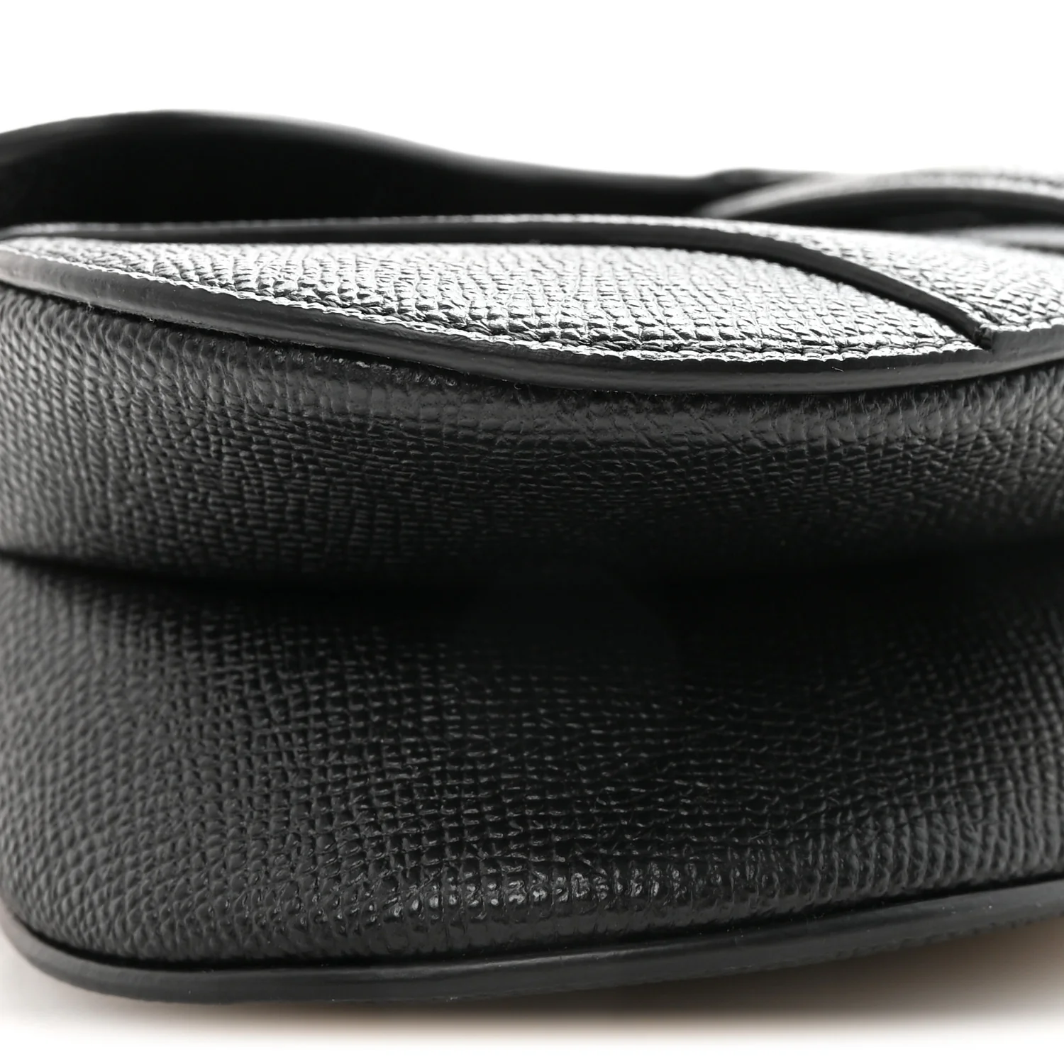Grained Calfskin Mini Saddle Bag With Strap Black - Image 9