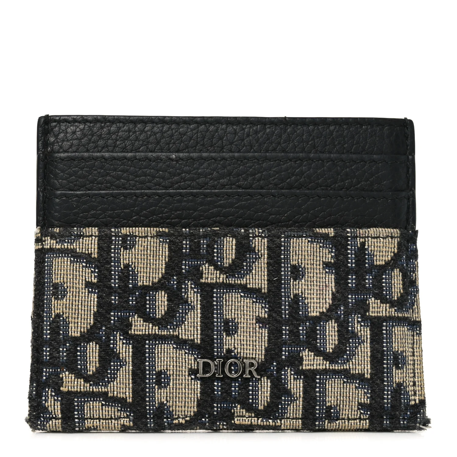 Grained Calfskin Oblique Card Holder Black
