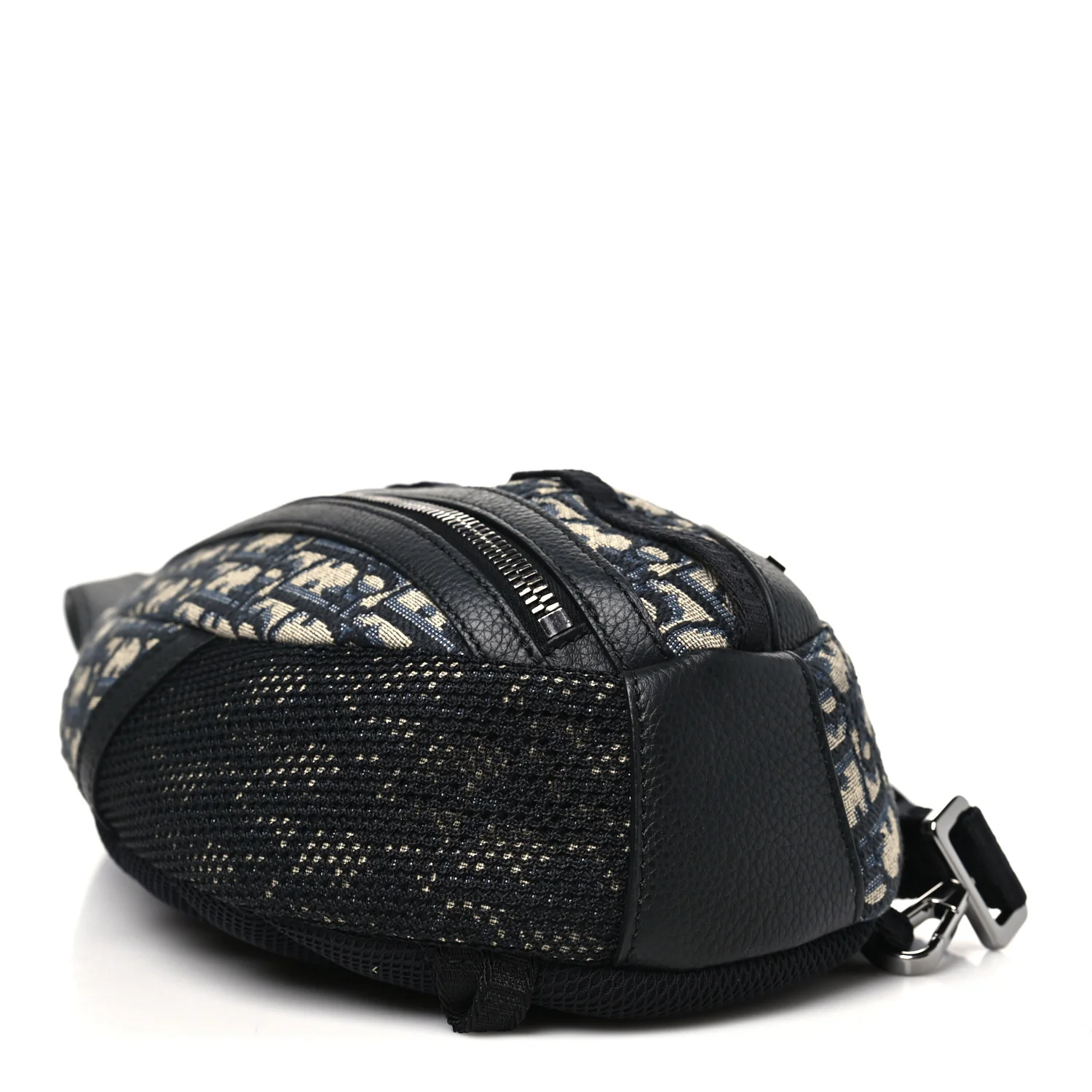Grained Calfskin Oblique Scarab Sling Bag Blue Black - Image 3