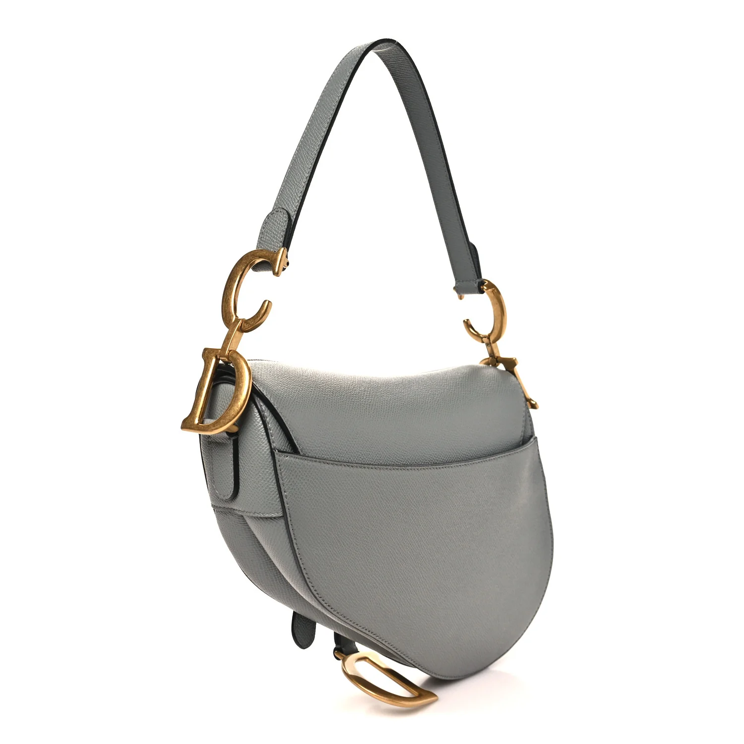 Grained Calfskin Saddle Bag Grey Stone - Image 3