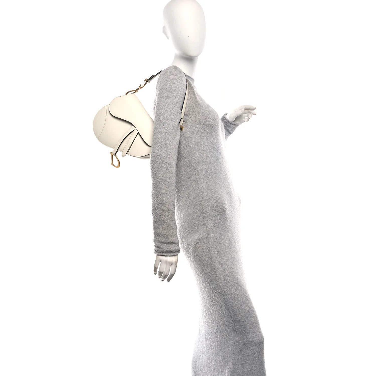 Grained Calfskin Saddle Bag White - Image 2