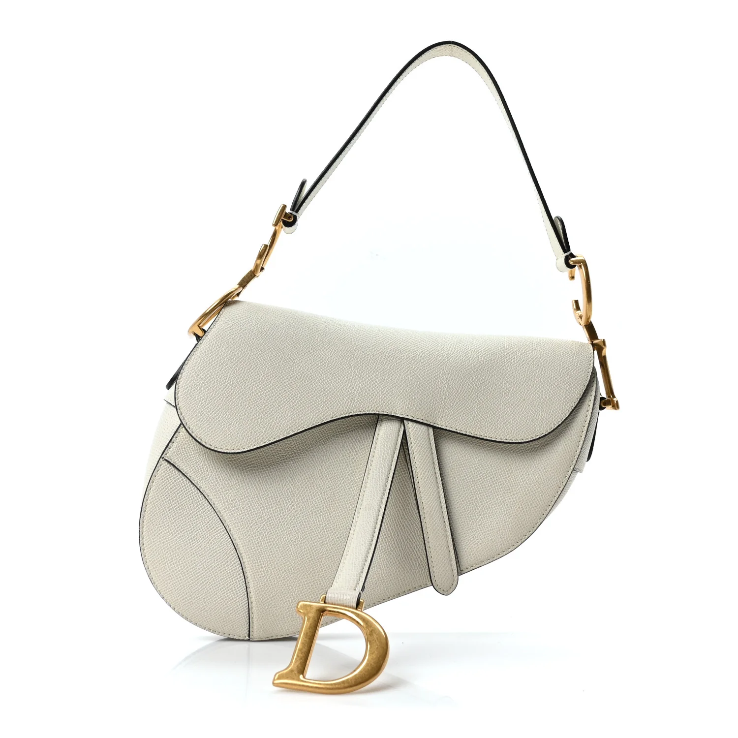 Grained Calfskin Saddle Bag White