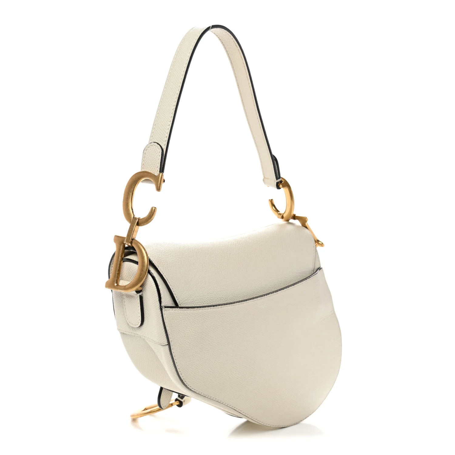Grained Calfskin Saddle Bag White - Image 3