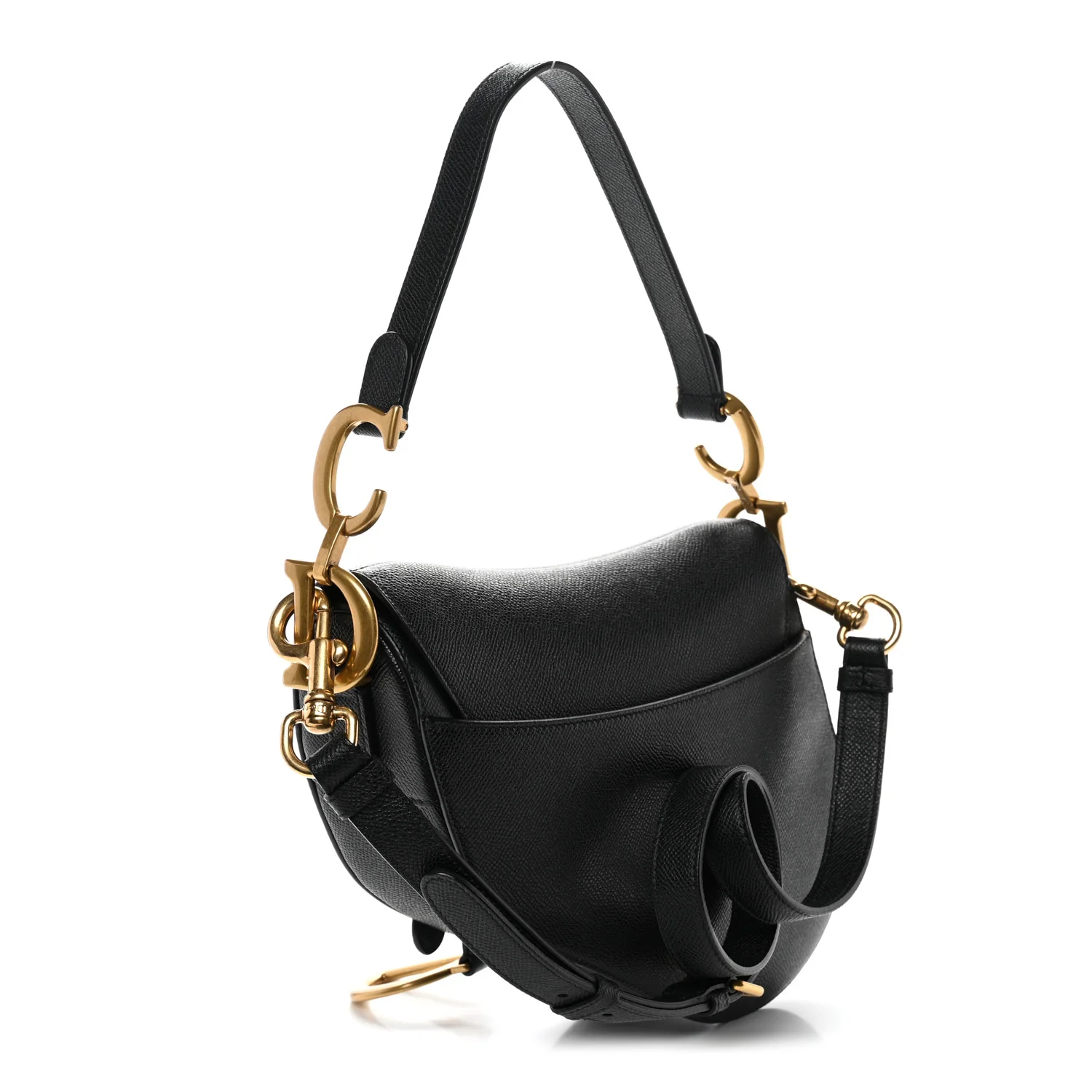 Grained Calfskin Saddle Bag With Strap Black - Image 3