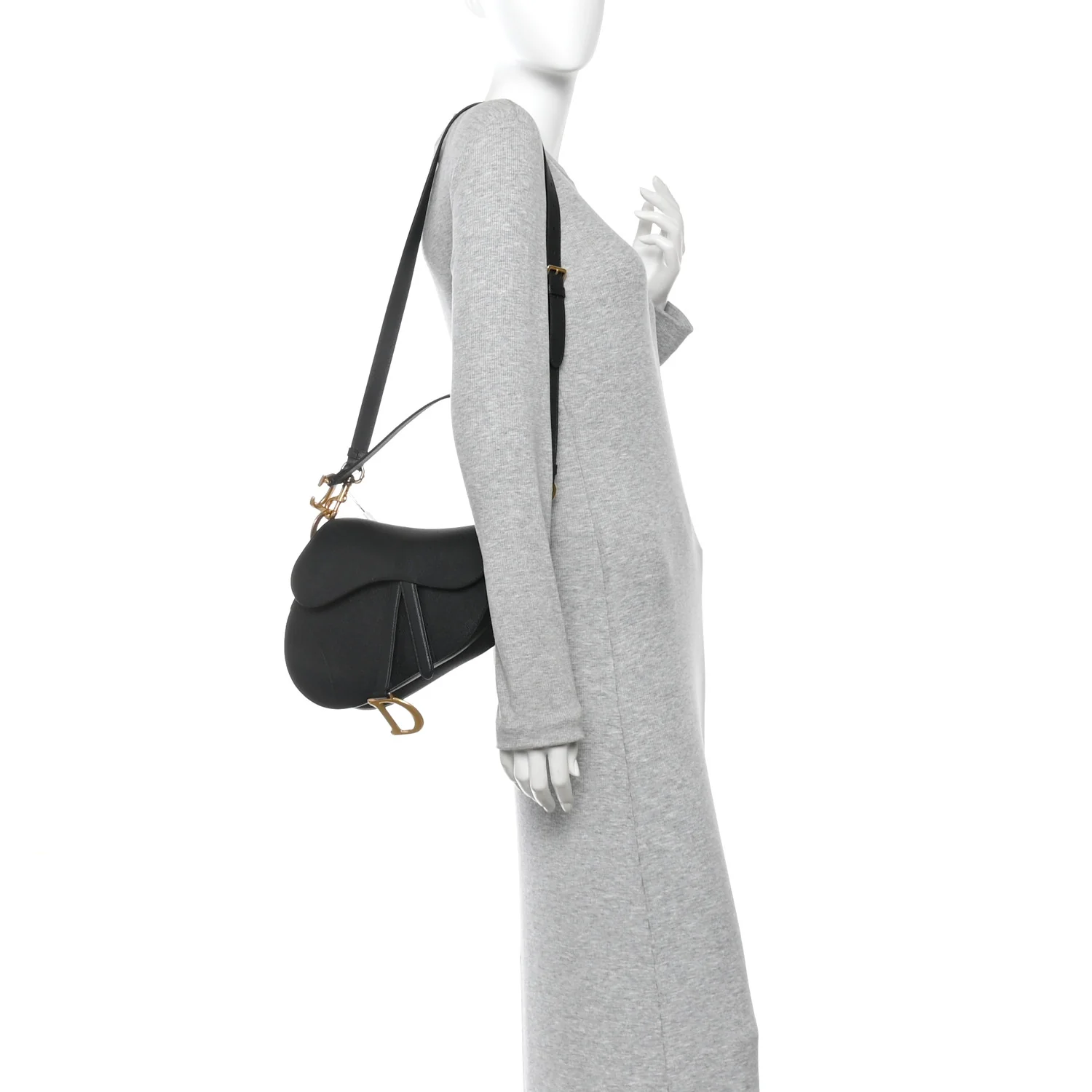 Grained Calfskin Saddle Bag With Strap Black - Image 2