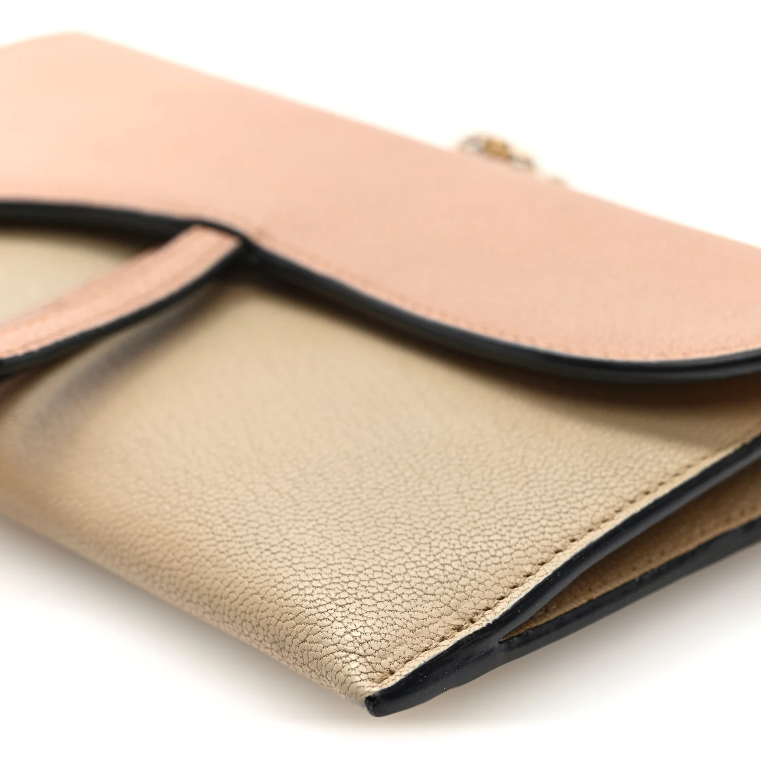 Grained Calfskin Saddle Chain Wallet Pouch Beige Taupe - Image 10
