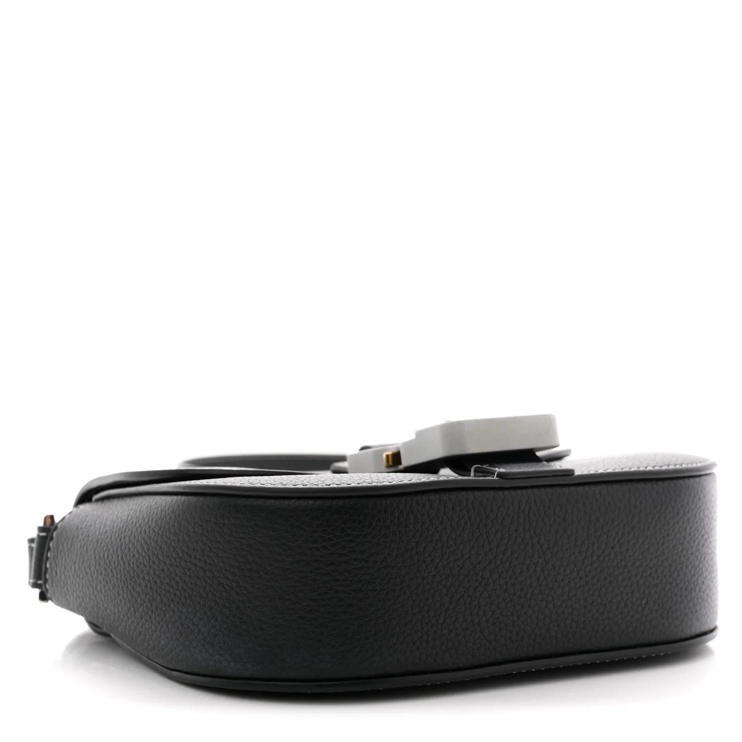 Grained Calfskin Saddle Messenger Bag With Strap Black - Image 4
