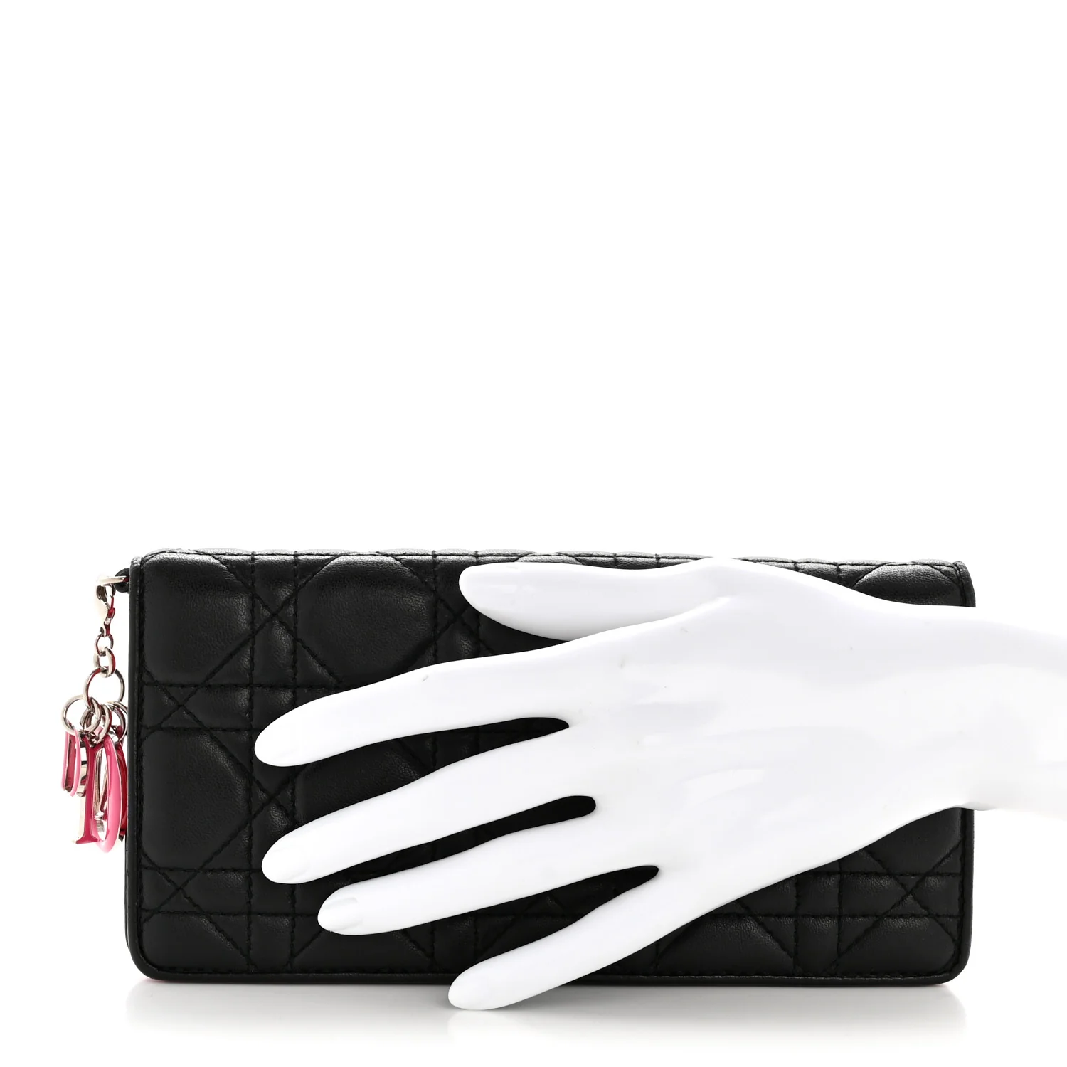 Lambskin Cannage Bi-Color Lady Dior Flap Card Holder Black Pink - Image 2