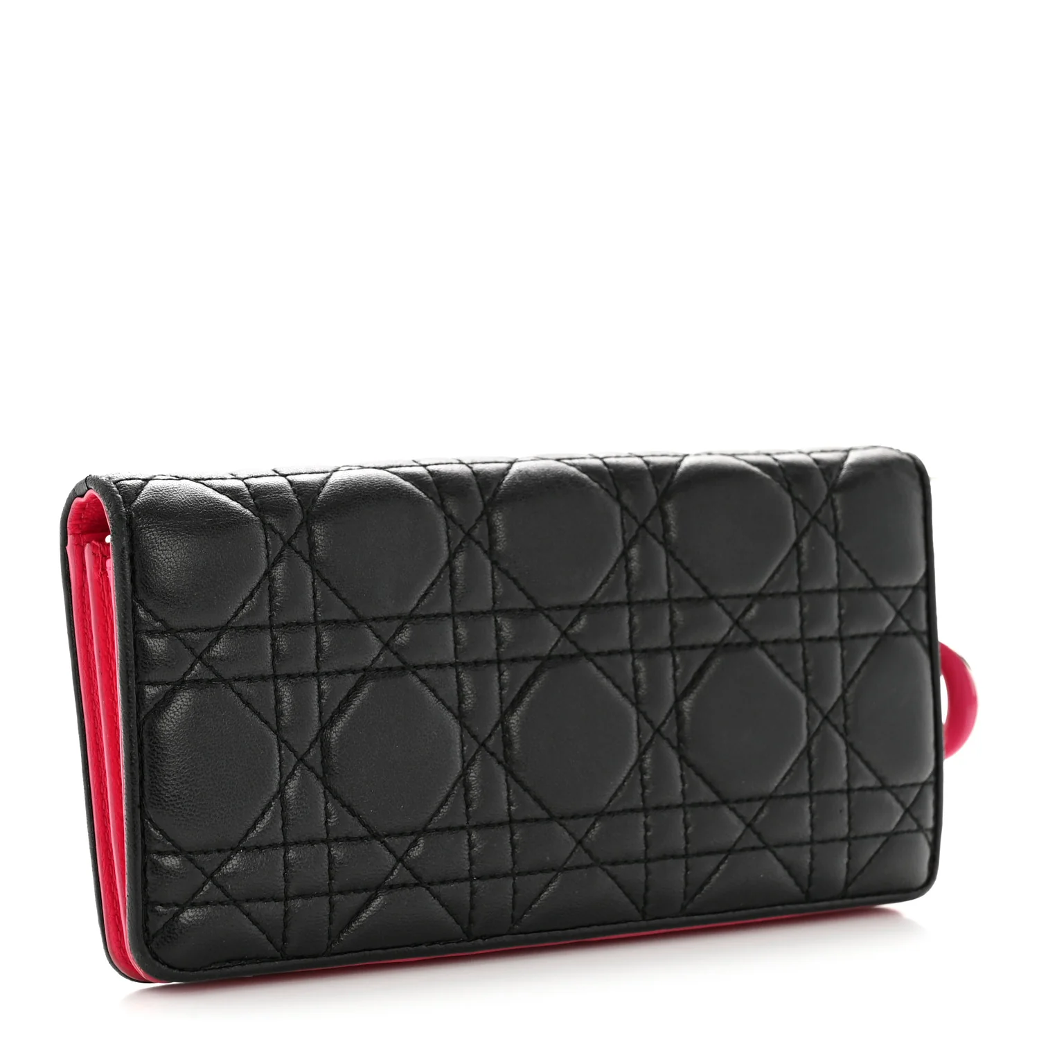 Lambskin Cannage Bi-Color Lady Dior Flap Card Holder Black Pink - Image 3