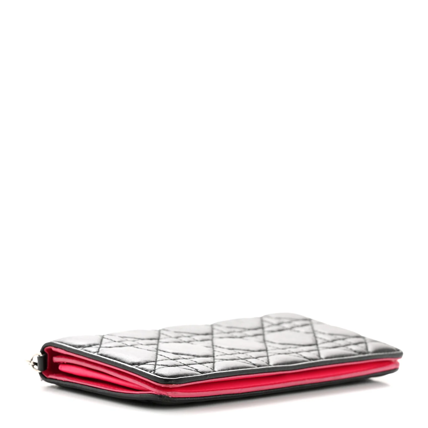 Lambskin Cannage Bi-Color Lady Dior Flap Card Holder Black Pink - Image 4