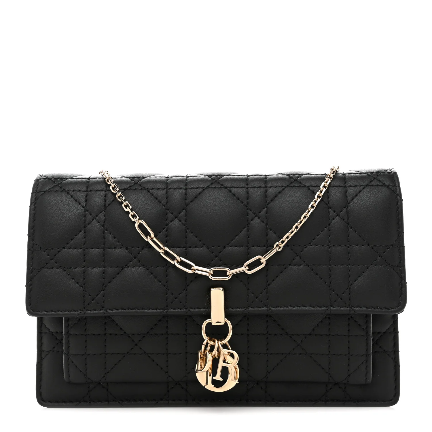 Lambskin Cannage Chain My Dior Daily Chain Pouch Black