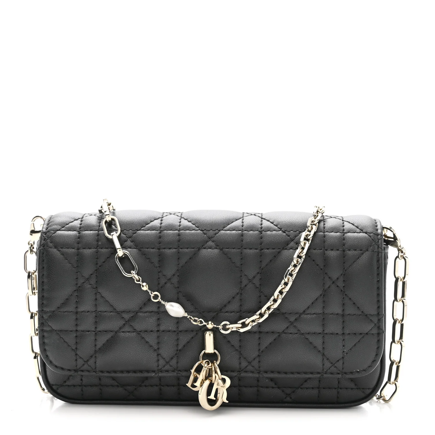 Lambskin Cannage Dior Talk Phone Pouch Black