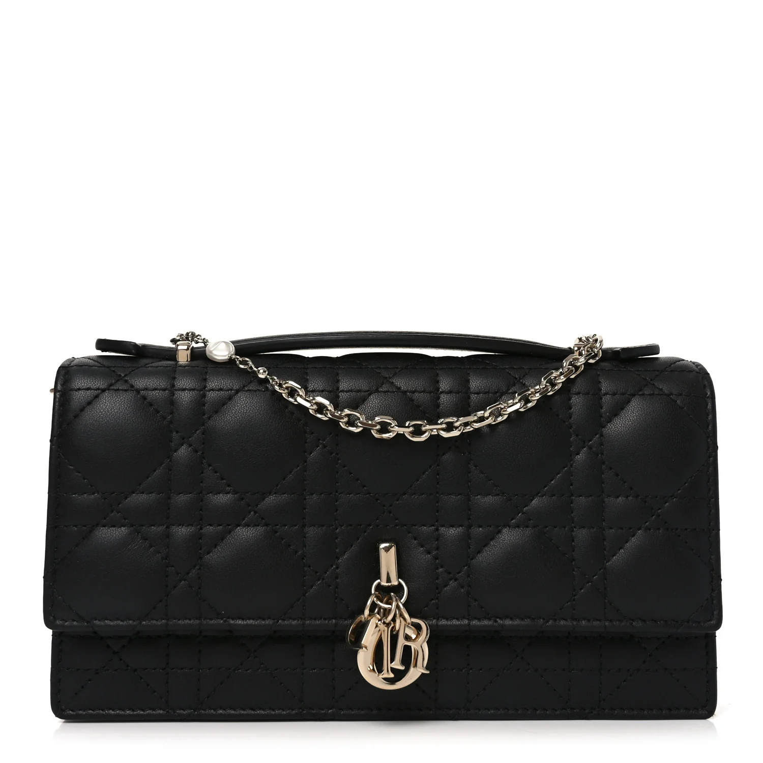 Lambskin Cannage Lady Dior Phone Pouch Black