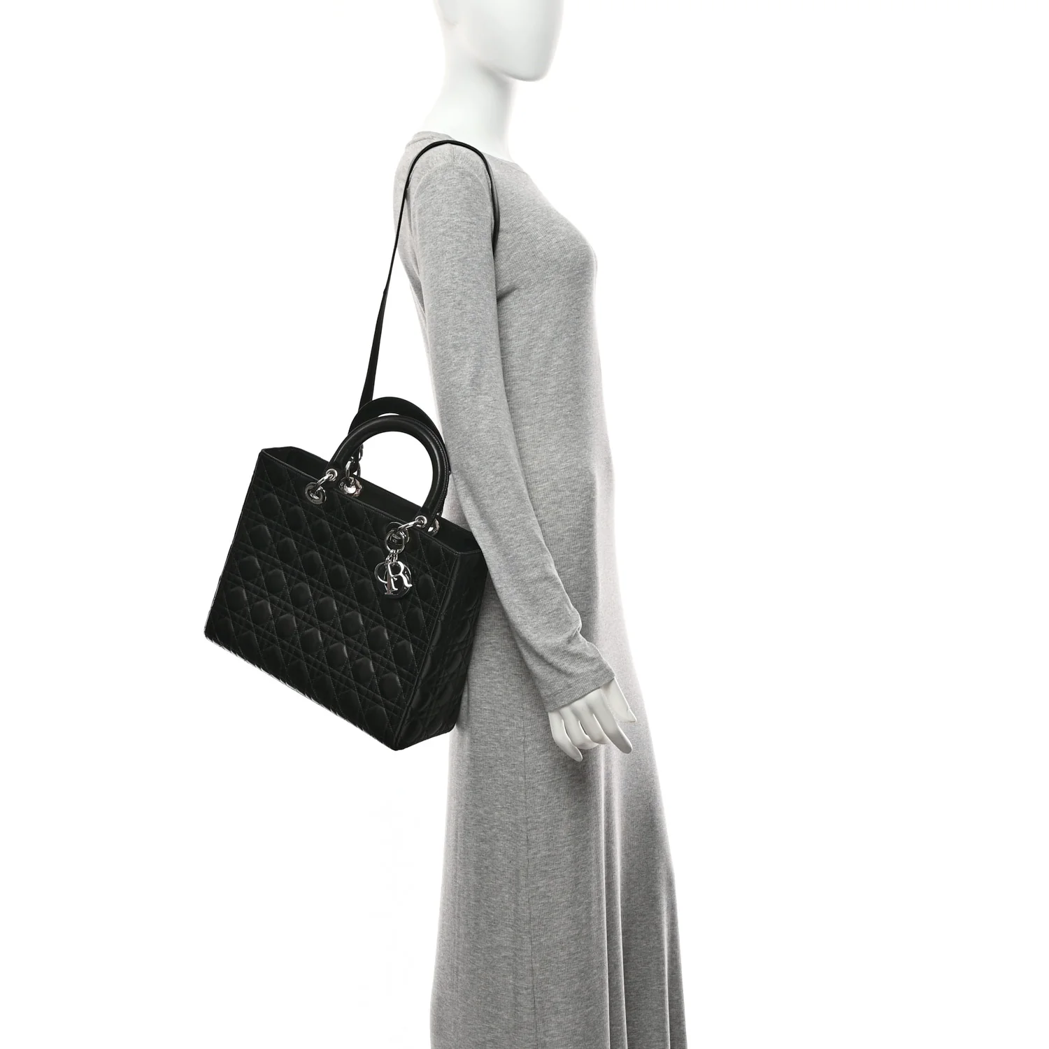 Lambskin Cannage Large Lady Dior Black - Image 2
