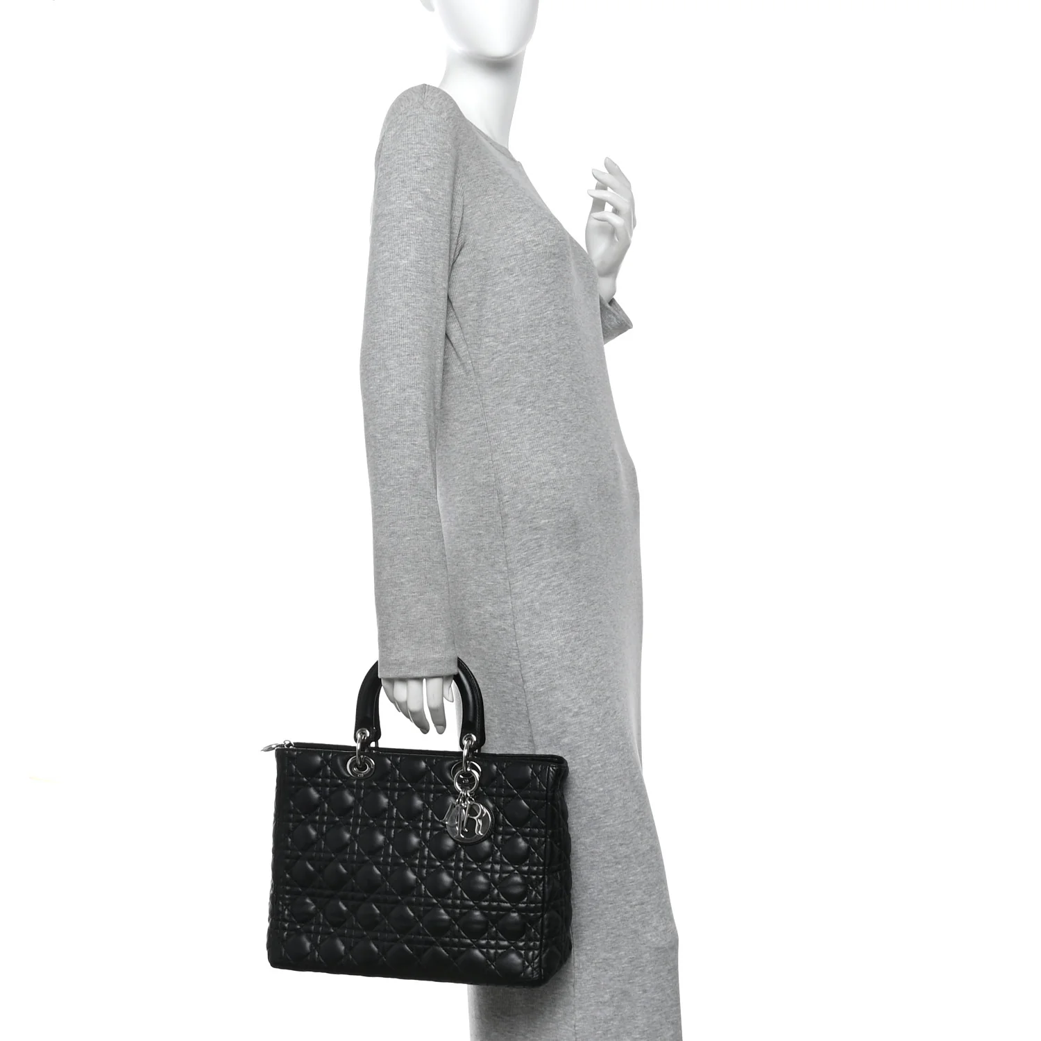 Lambskin Cannage Large Lady Dior Black - Image 2