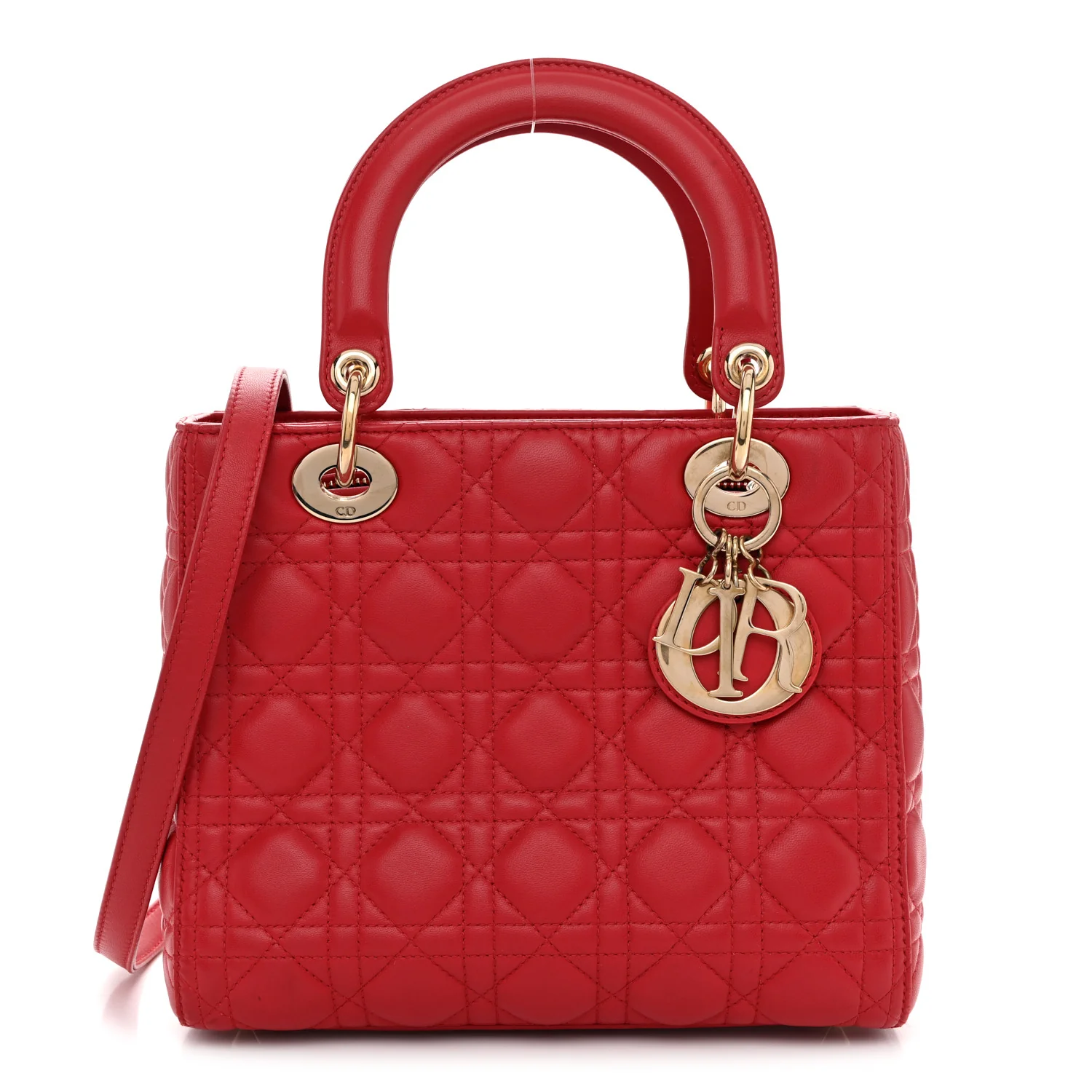 Lambskin Cannage Medium Lady Dior Red