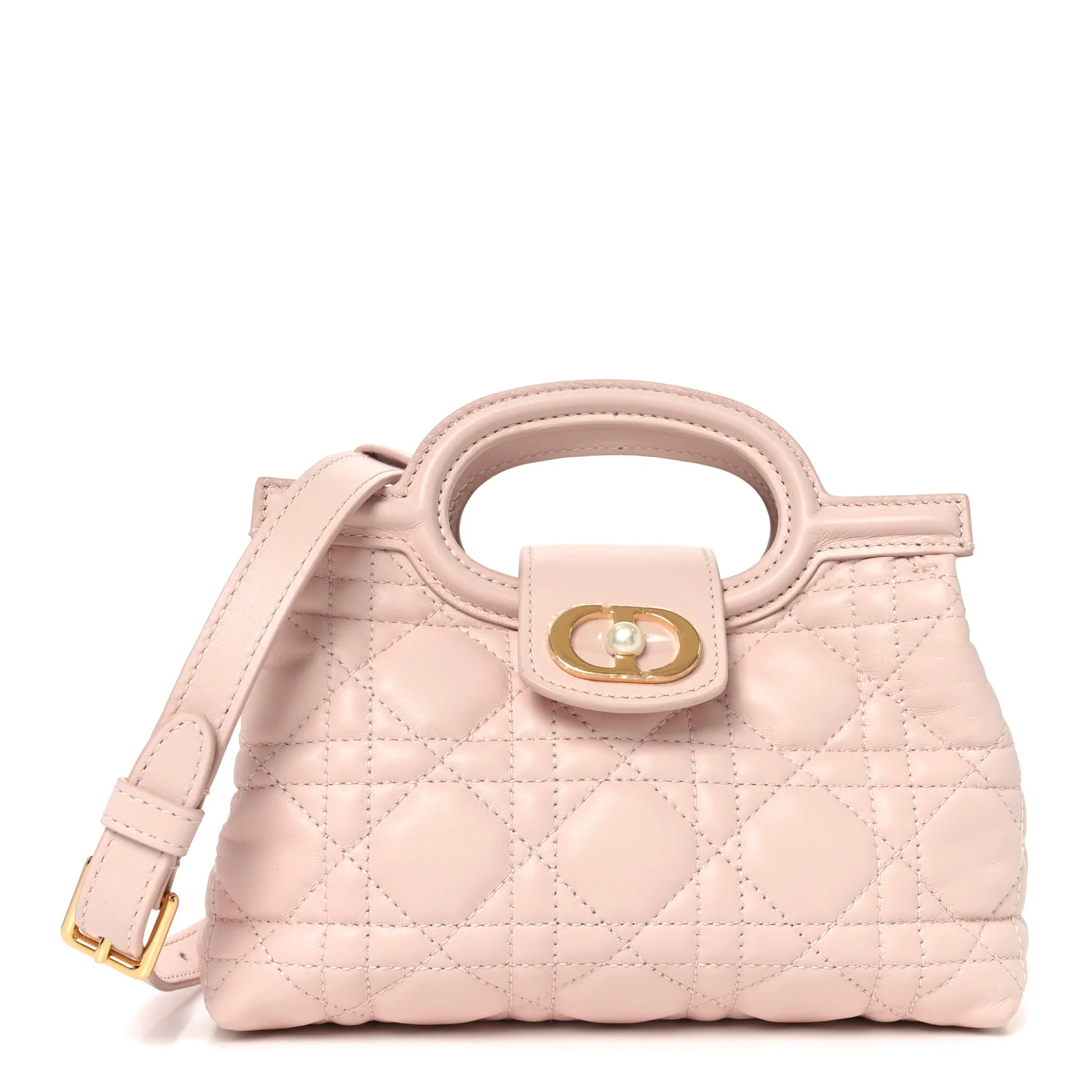 Lambskin Cannage Mini Jolie Top Handle Bag Powder Pink