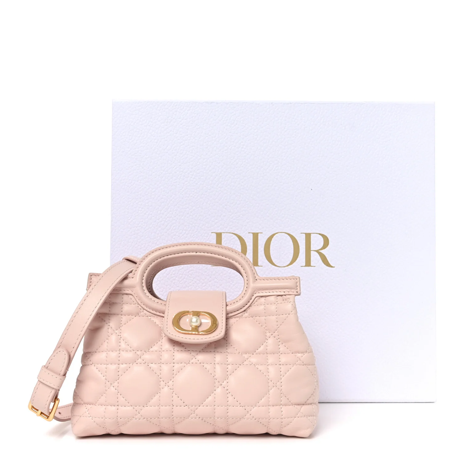 Lambskin Cannage Mini Jolie Top Handle Bag Powder Pink - Image 11