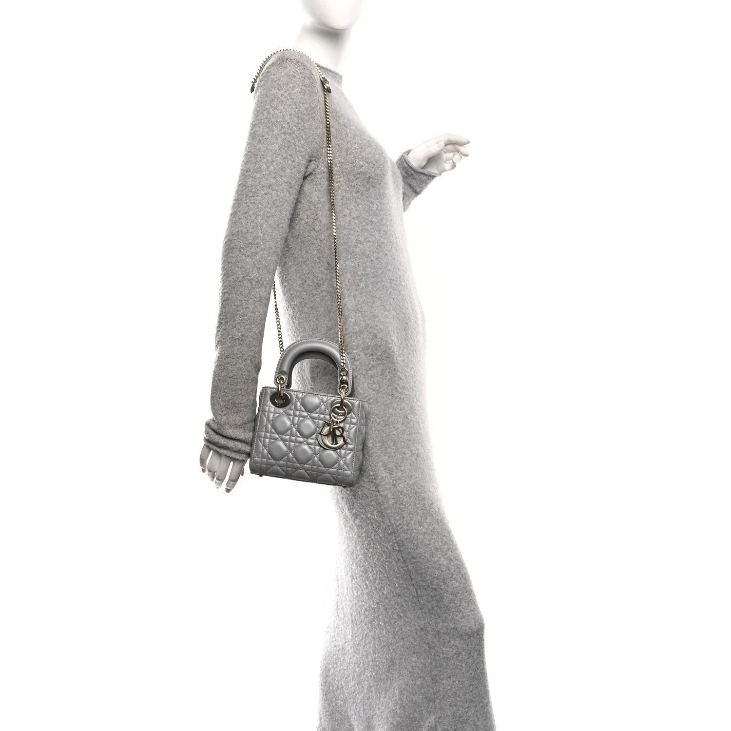 Lambskin Cannage Mini Lady Dior Gray Opaline - Image 2