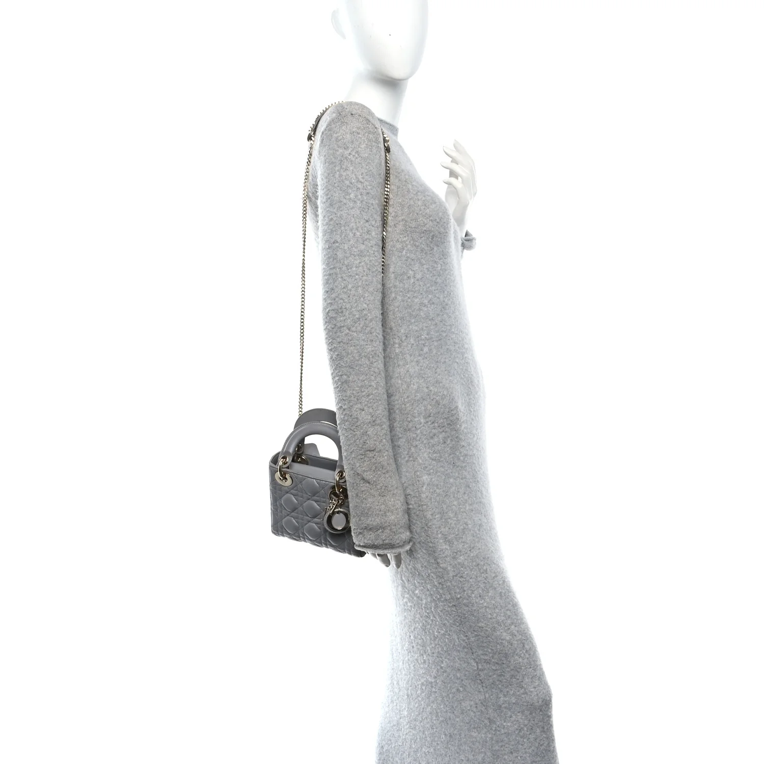 Lambskin Cannage Mini Lady Dior Gray Opaline - Image 2