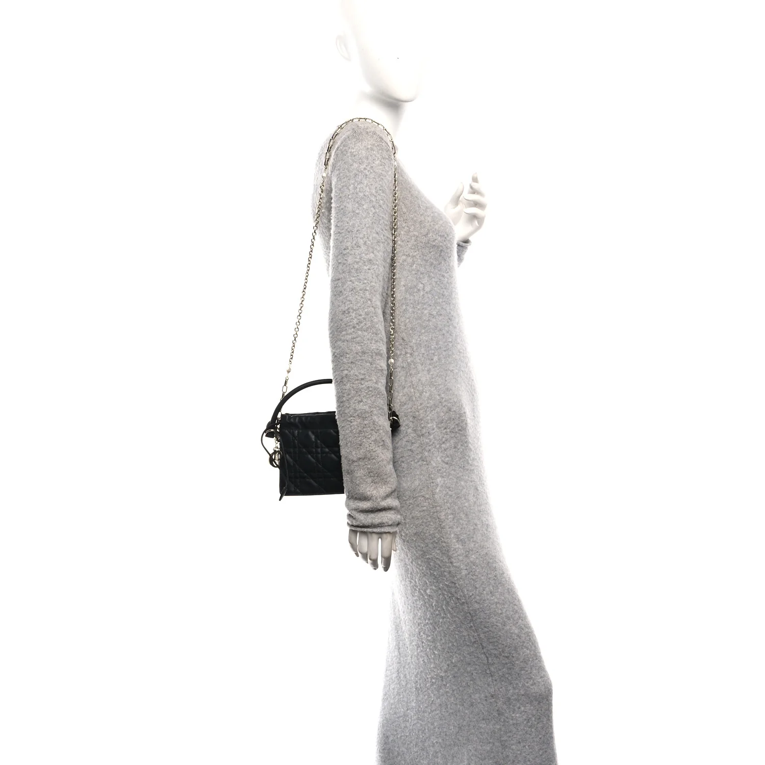 Lambskin Cannage Mini Top Handle Drawstring Bag Black - Image 2