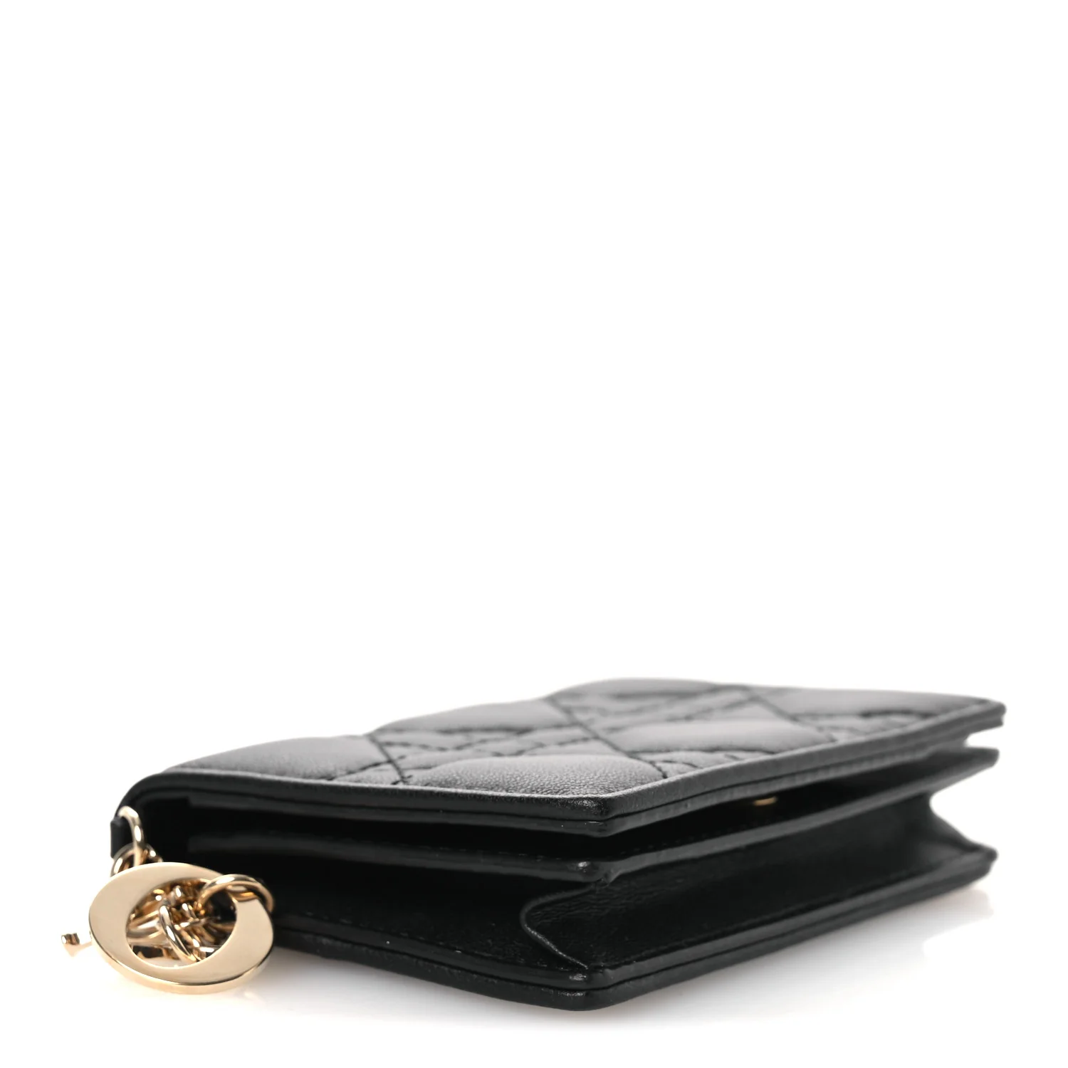 Lambskin Cannage Small Lady Dior Flap Card Holder Black - Image 4