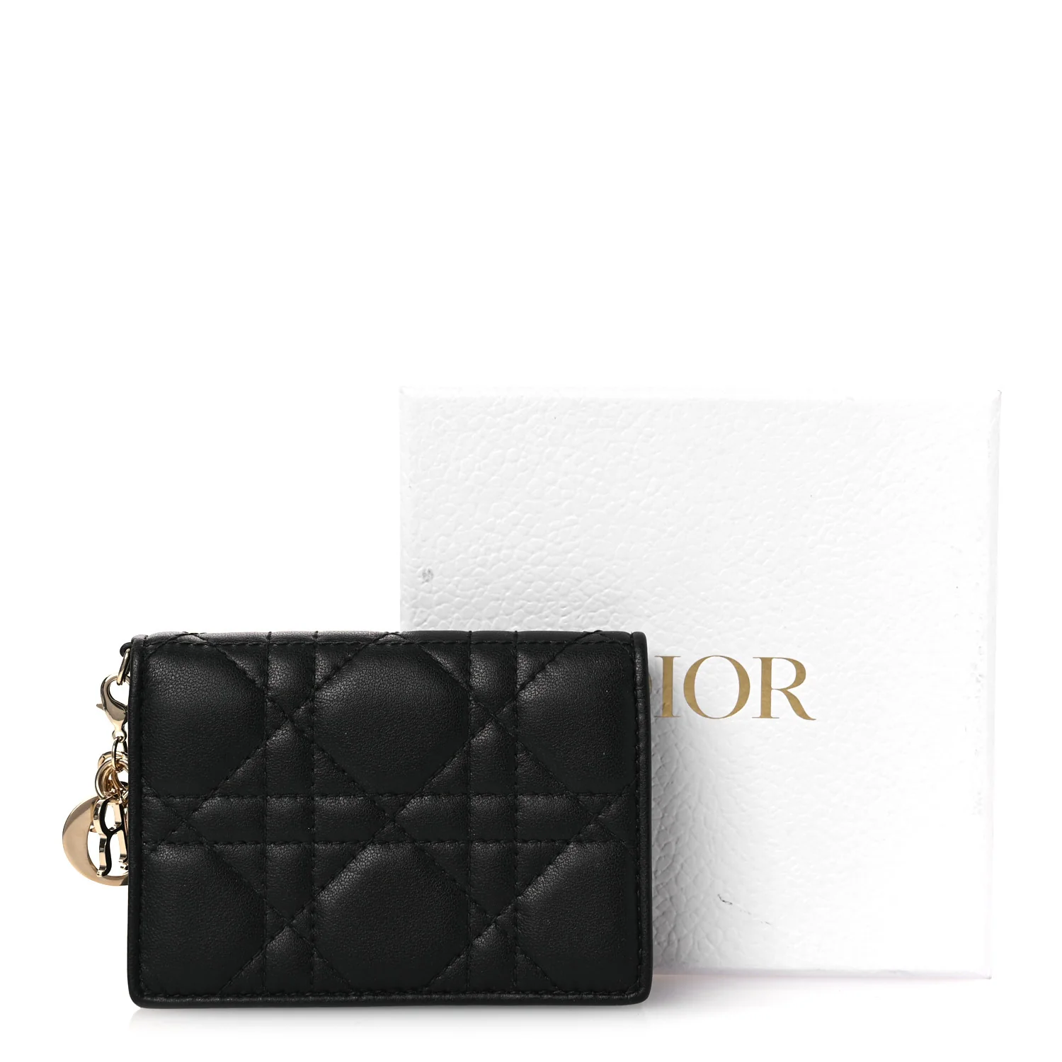 Lambskin Cannage Small Lady Dior Flap Card Holder Black - Image 8
