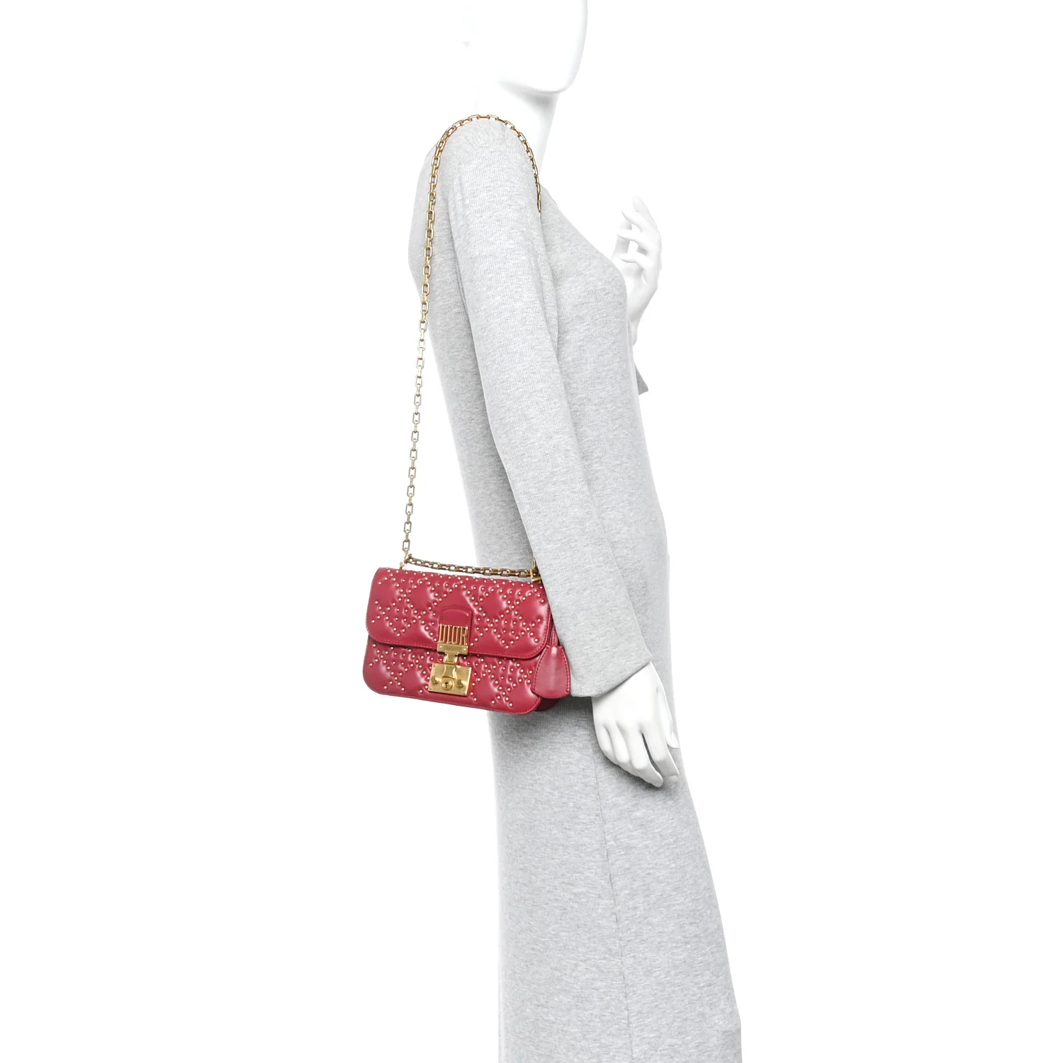 Lambskin Cannage Studded Small Dioraddict Flap Bag Red - Image 2
