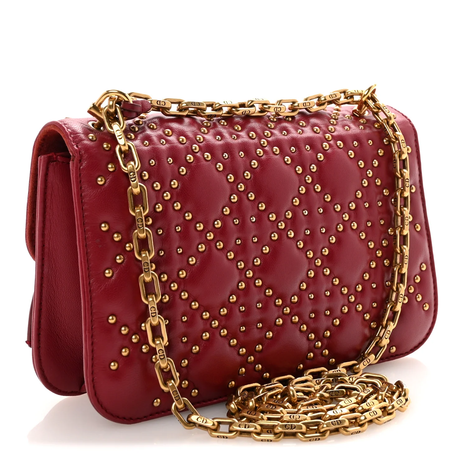 Lambskin Cannage Studded Small Dioraddict Flap Bag Red - Image 3