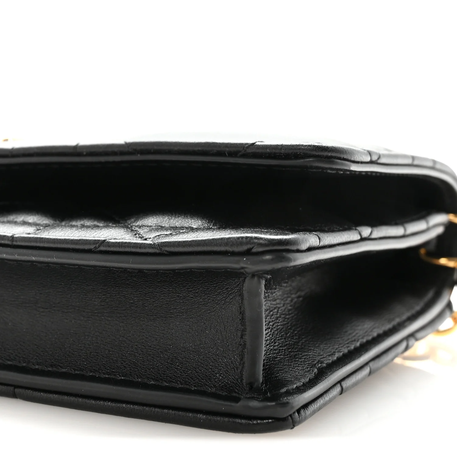 Lambskin Crystal Macrocannage Caro Pouch With Chain Black - Image 8