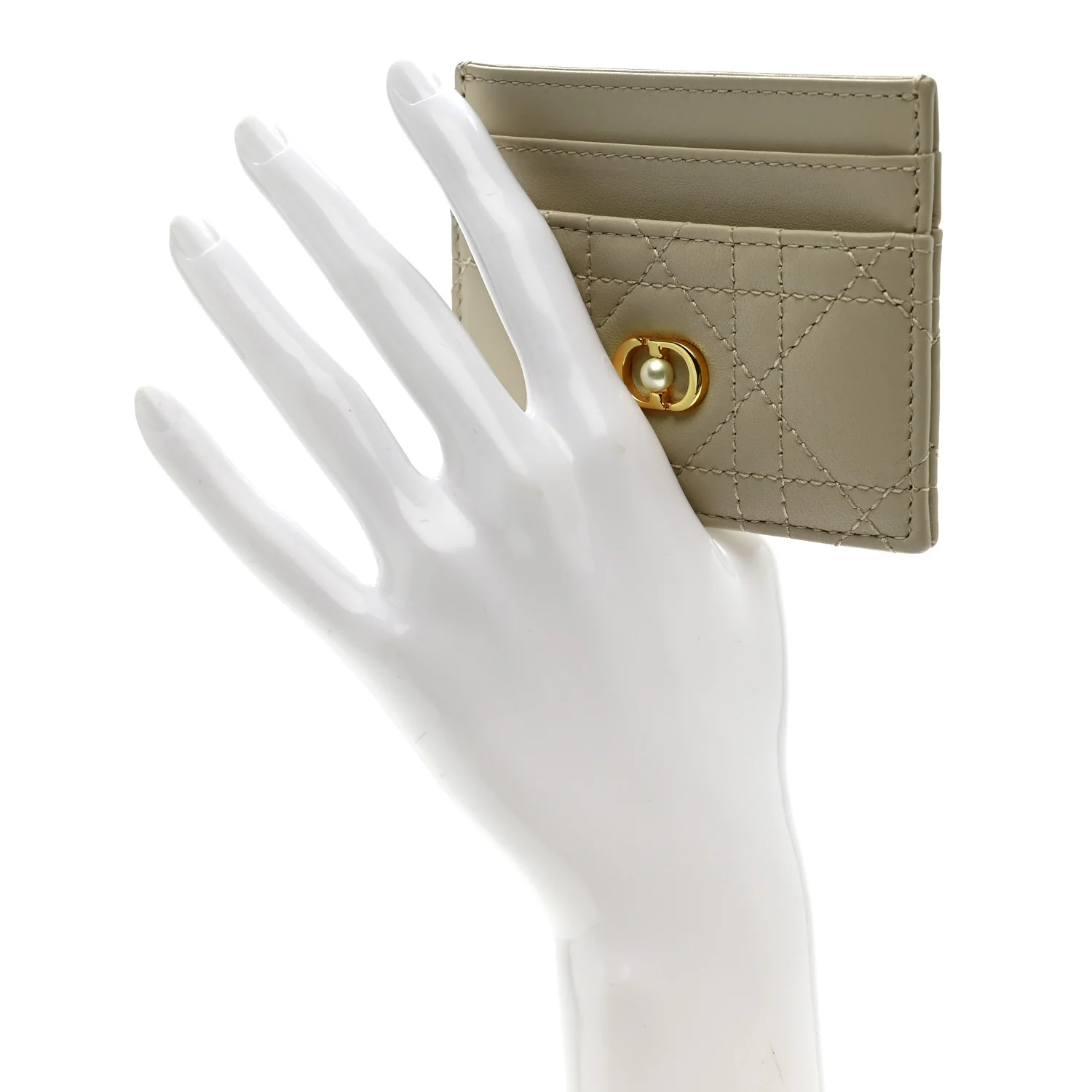 Lambskin Pearl Cannage Dior Jolie Freesia Card Holder Powder Beige - Image 2