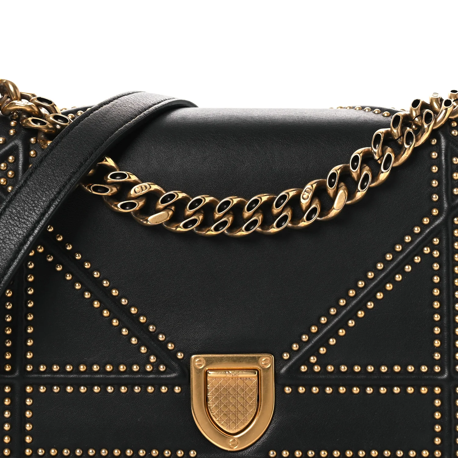 Lambskin Studded Medium Diorama Flap Bag Black - Image 8